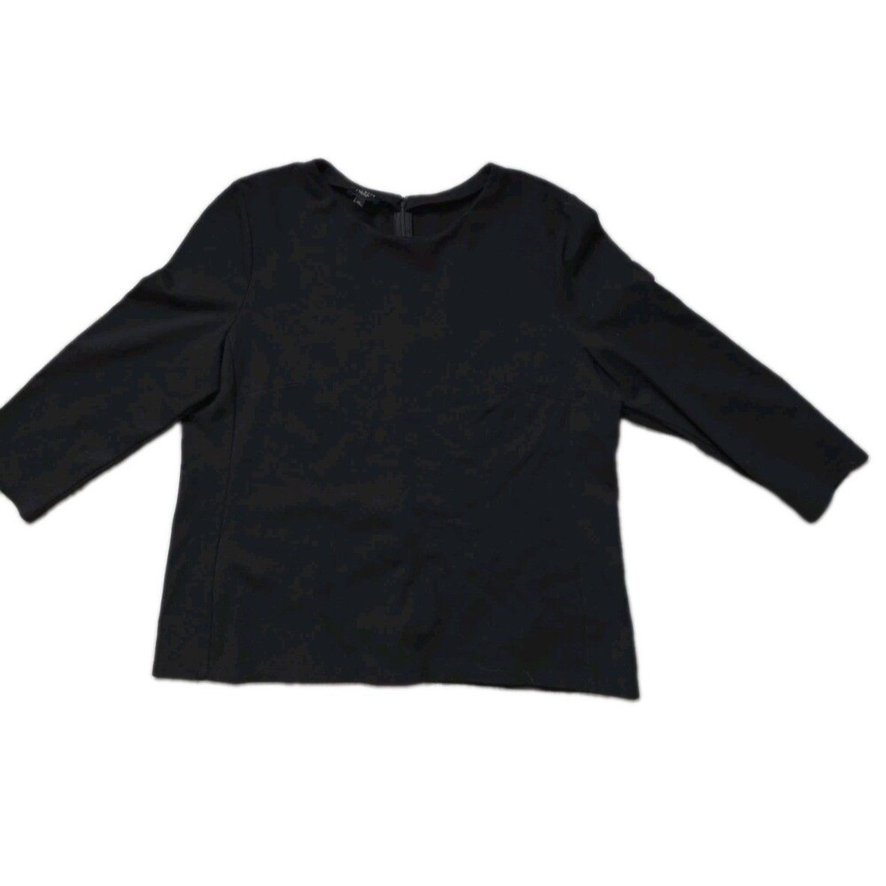 Talbots Black 3/4 Sleeve Ponte Knit Top Back Zip Career Shirt Womens XL EUC